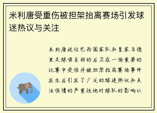 米利唐受重伤被担架抬离赛场引发球迷热议与关注